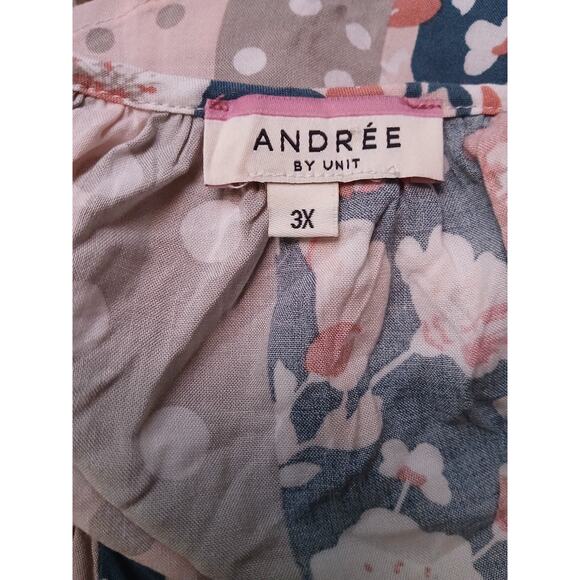 Andrée by Unit Plus Size Irene Floral Print Tie Neck Top 3X - Picture 6 of 7